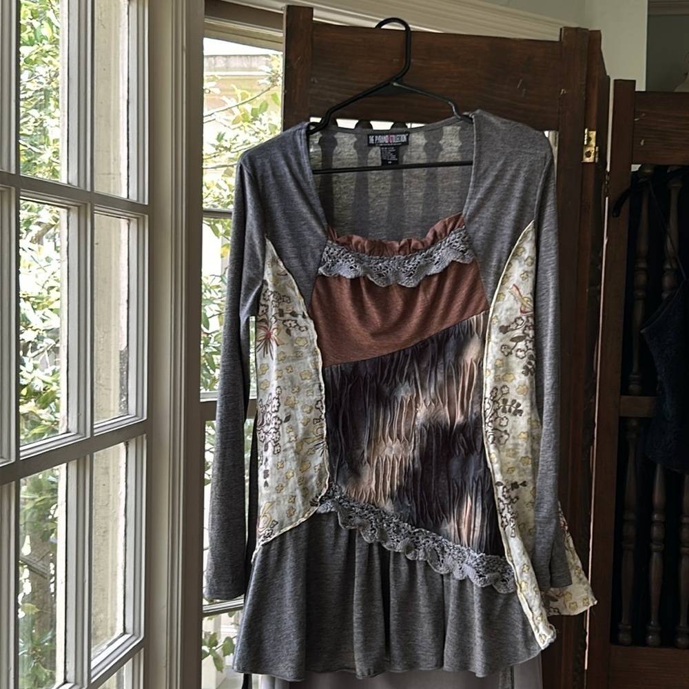 Steampunk Concert Festival Long Sleeve 80% Cotton Knit Dress Mix Media Tunic - Picture 10 of 10